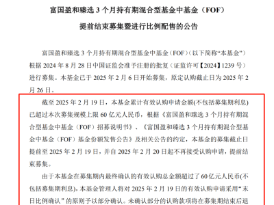 2025年基金发行开门红！富国盈和臻选FOF募集破60亿