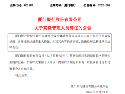 厦门银行副行长李朝晖十年任期突辞，新掌门洪枇杷能否力挽狂澜？