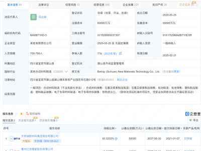 亿纬锂能成为贝特瑞四川新材料公司新股东