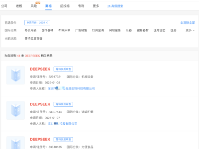 DeepSeek商标抢注风波：国家知识产权局驳回63件恶意申请
