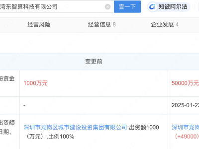 深圳湾东智算科技注册资本大涨，从千万跃升至5亿！