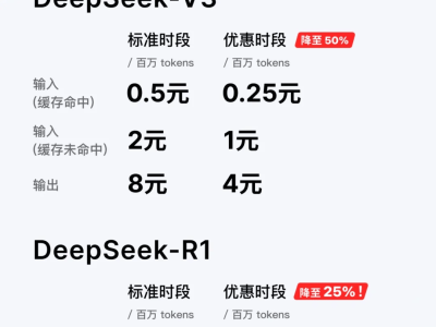 DeepSeek夜间优惠大放送，API调用费半价至一折不等