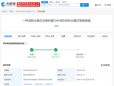 宇树科技头戴式智能装置专利获授权