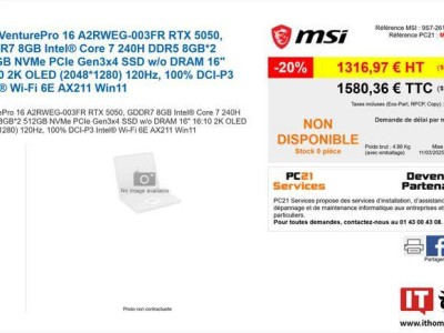 微星RTX 5050商务创意本亮相法国：8GB GDDR7显存配置引关注